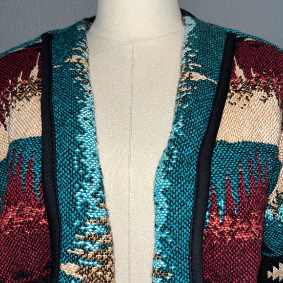 Vintage 90's KOKOPELLI Western Artsy Navajo Design Woven Jacket -Made in USA - S - Picture 2 of 9